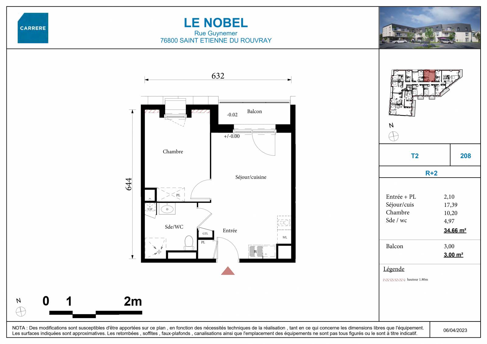 appartement T2 2 pièces avec balcon et parking a vendre rouen 76 rive gauche